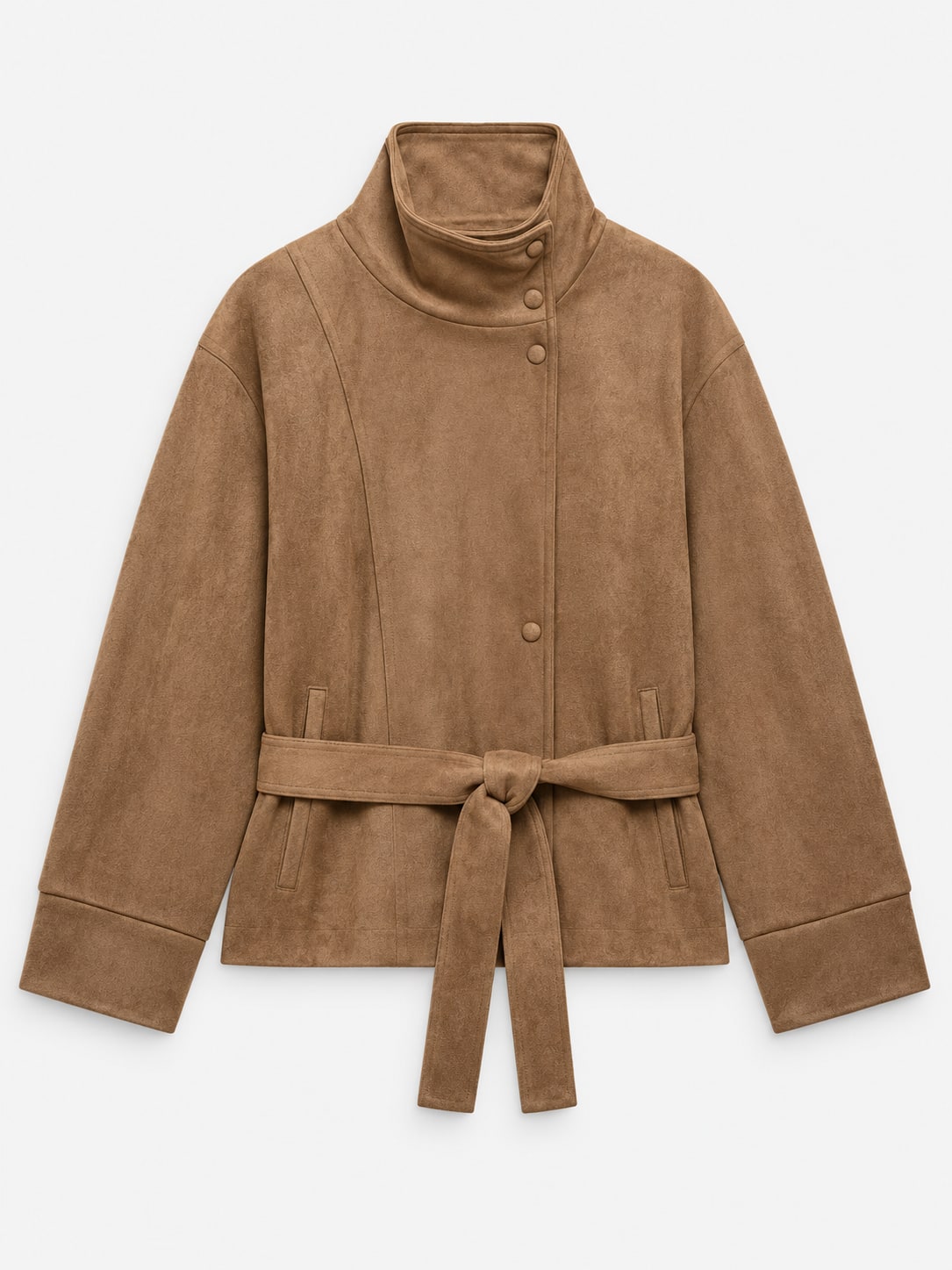 Faux Suede Belted Jacket