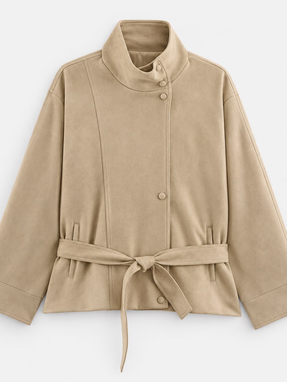 Faux Suede Belted Jacket