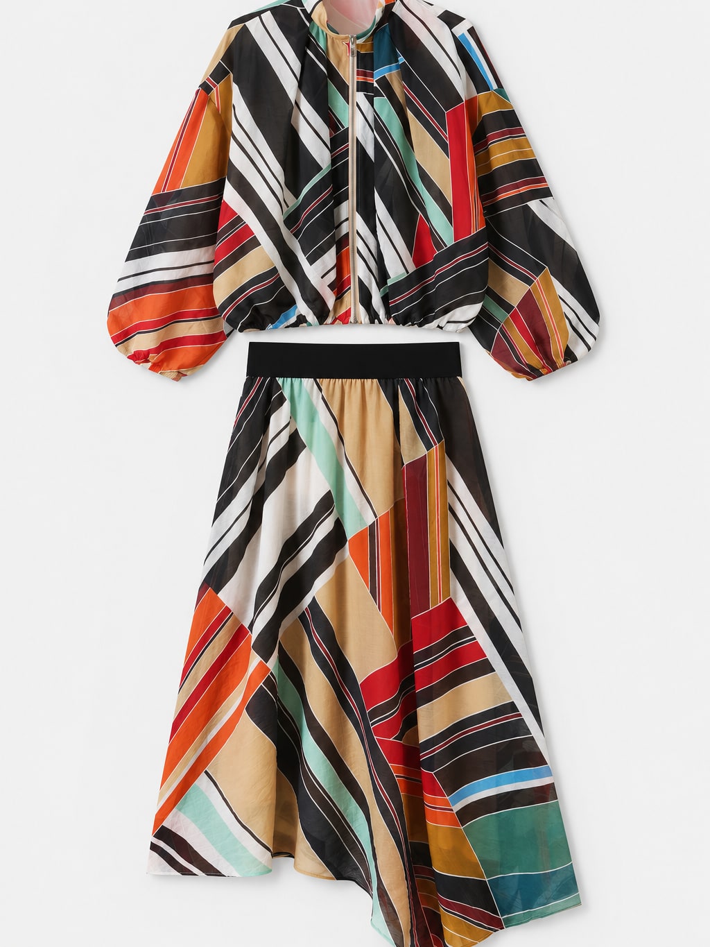 Striped Zip Jacket Skirt Set