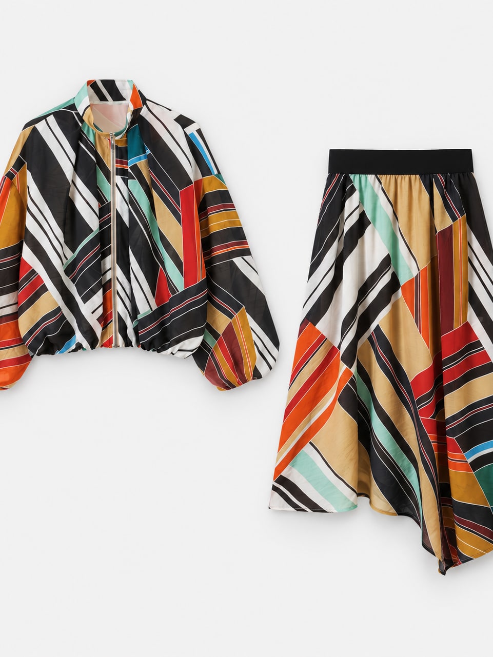 Striped Zip Jacket Skirt Set