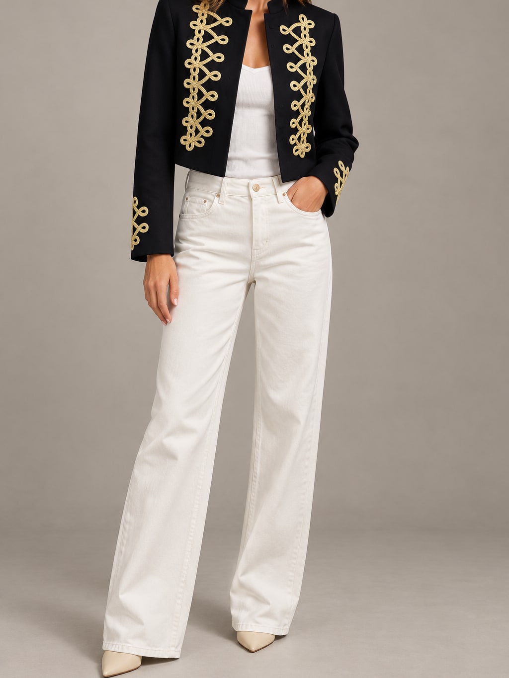 Embroidered Military Cropped Jacket