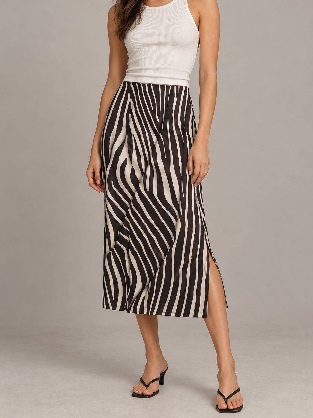 Zebra Print Midi Skirt