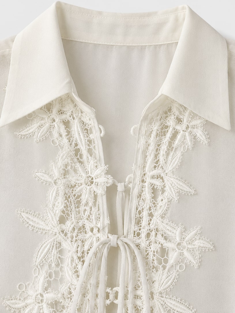 Lace Trimmed See-Through Shirt
