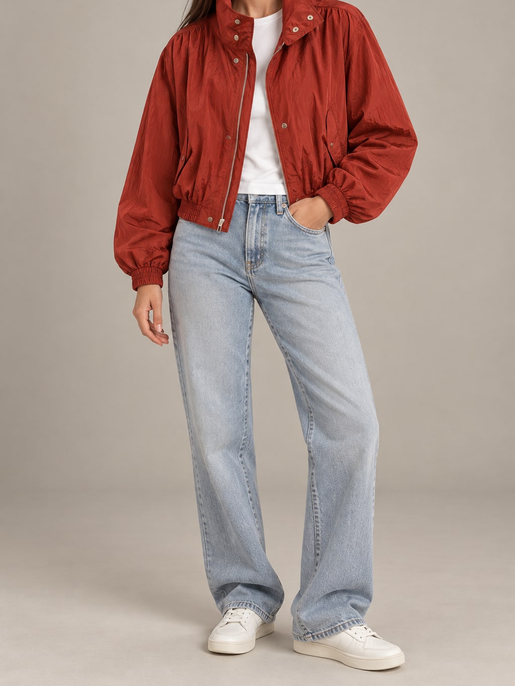 Stand Collar Zip Bomber Jacket
