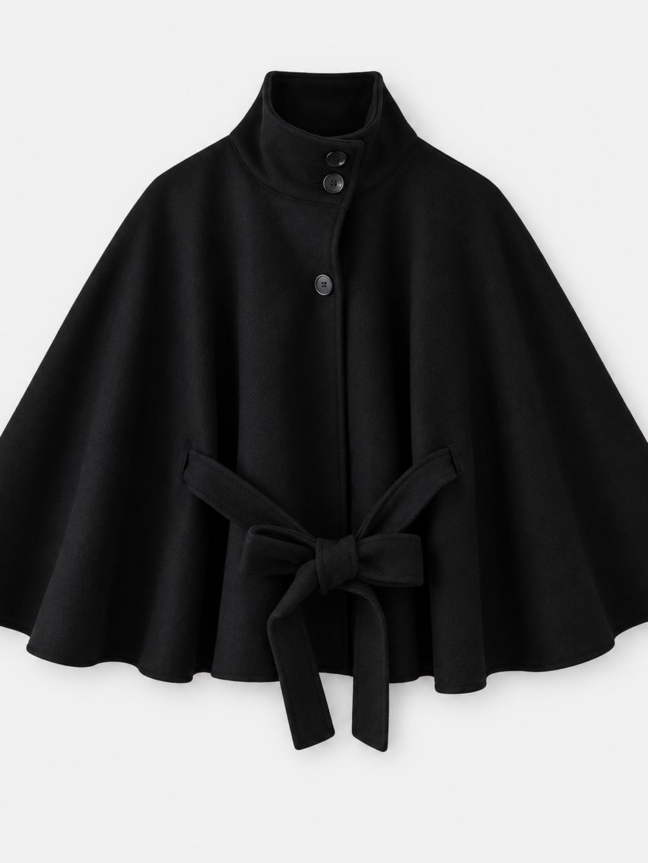 Belted Tweed Cape Jacket