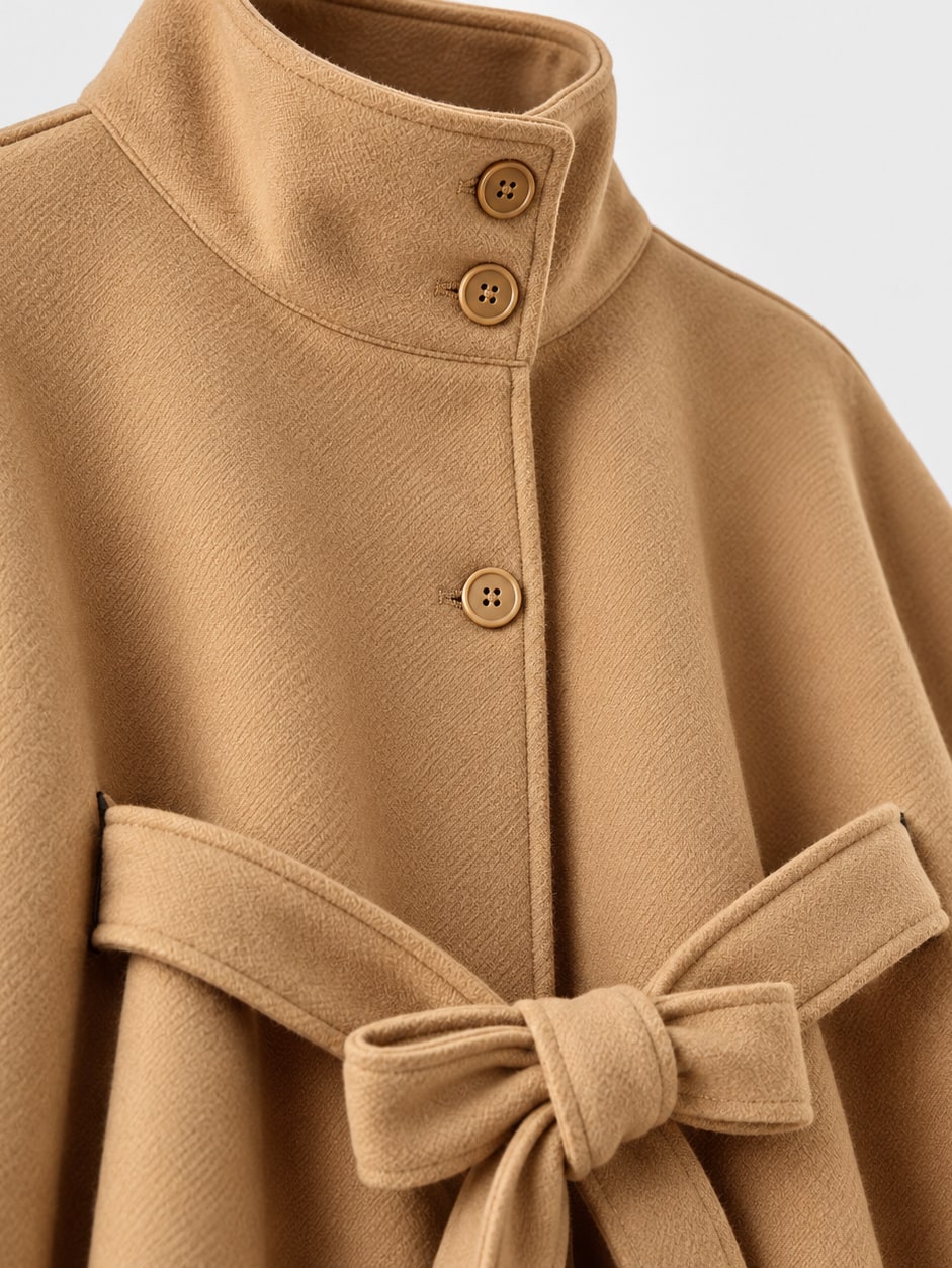Belted Tweed Cape Jacket