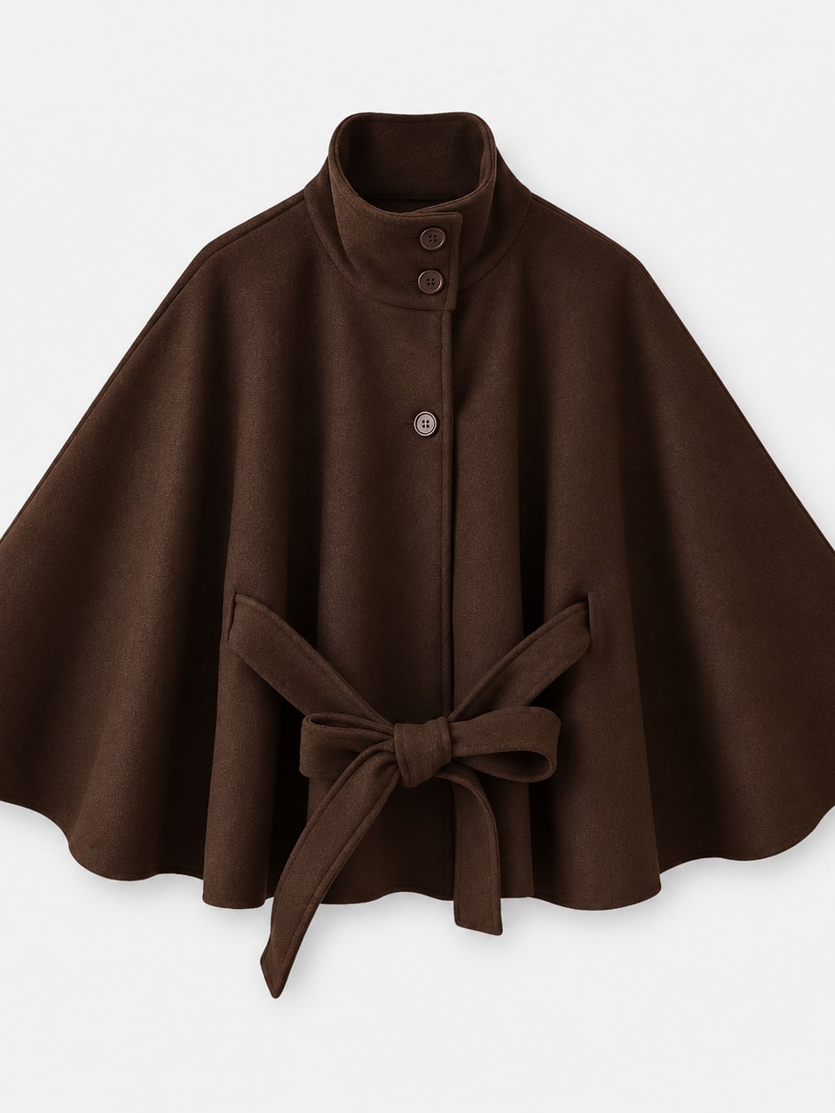 Belted Tweed Cape Jacket