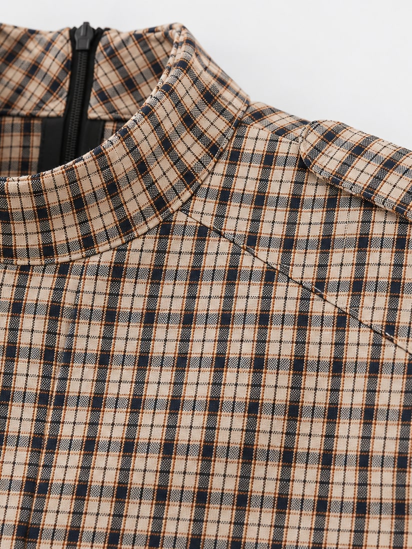 Plaid Mock Neck Jumpsuit Dress