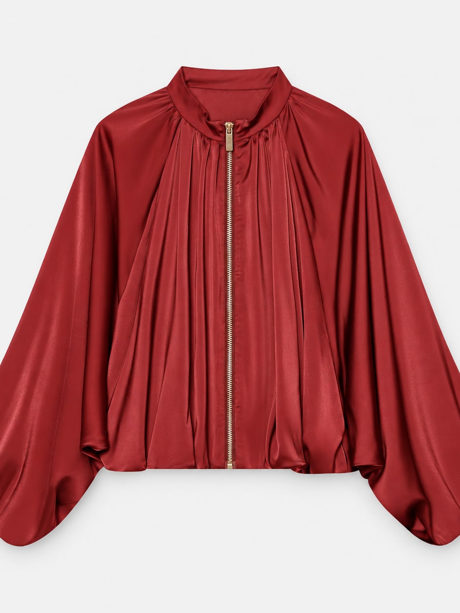 Pleated Satin Bomber Jacket