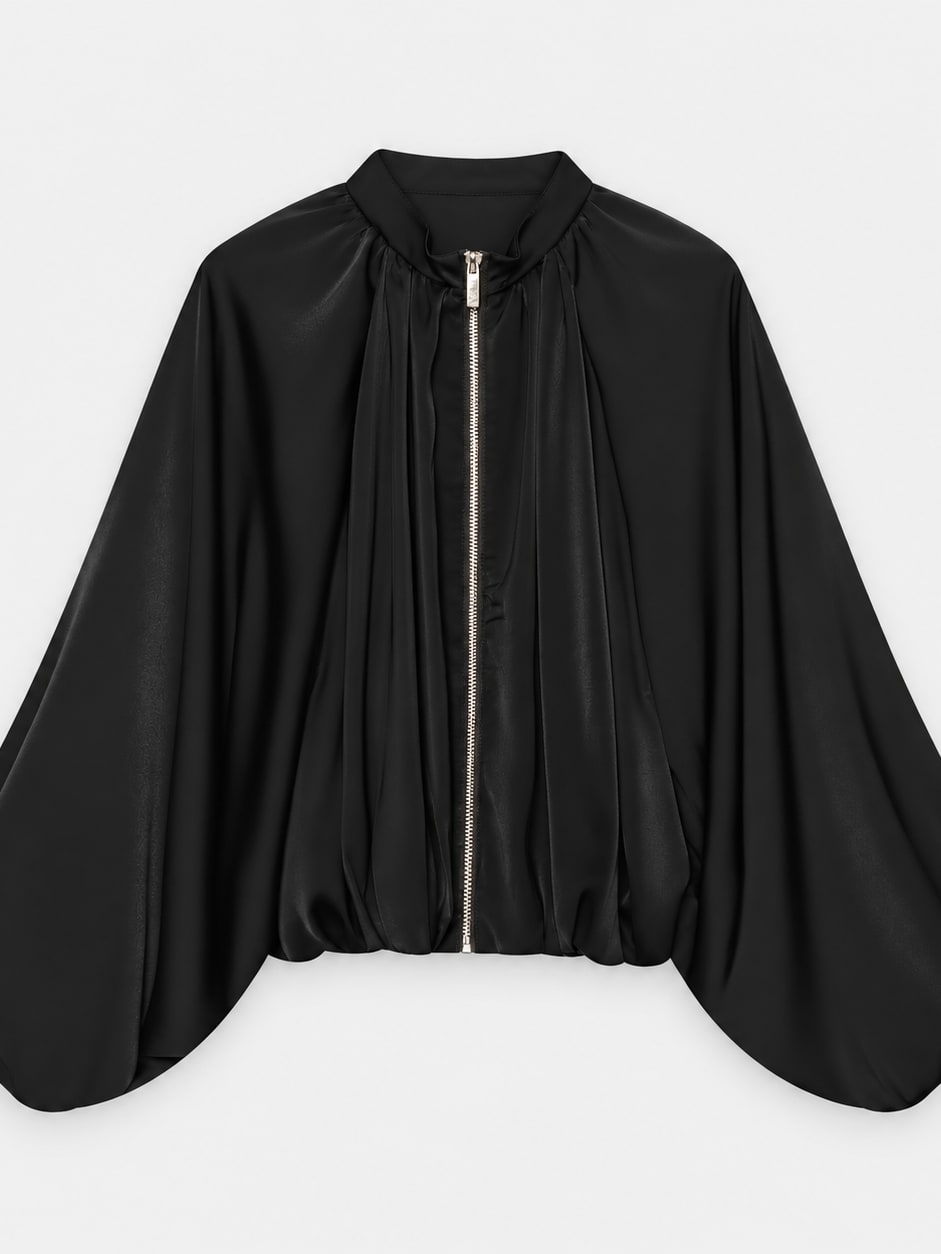 Pleated Satin Bomber Jacket