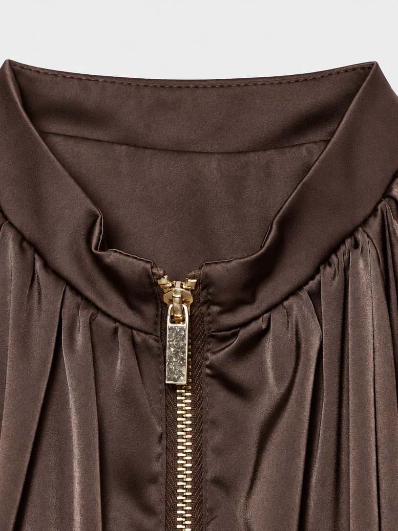 Pleated Satin Bomber Jacket