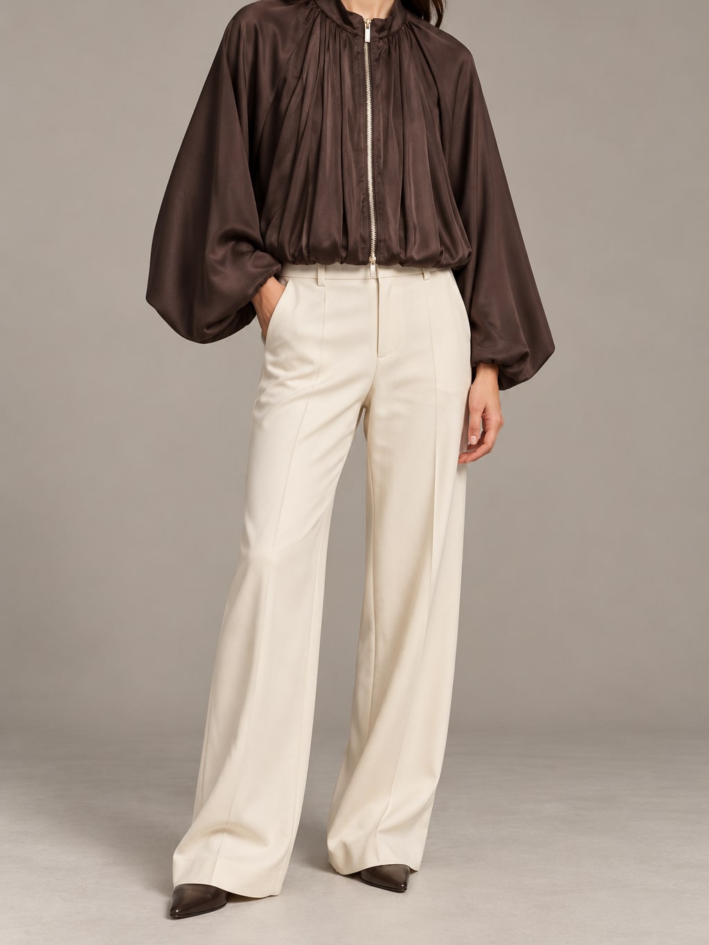 Pleated Satin Bomber Jacket