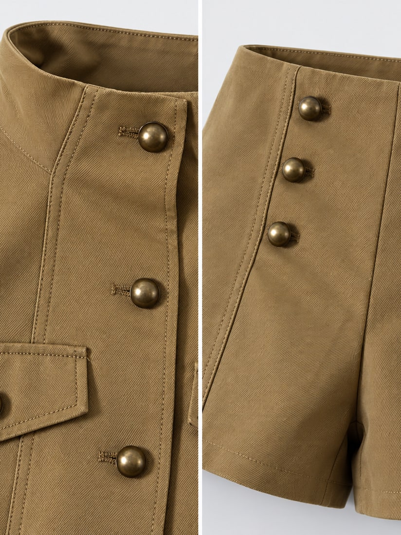Military Style Shorts Suit