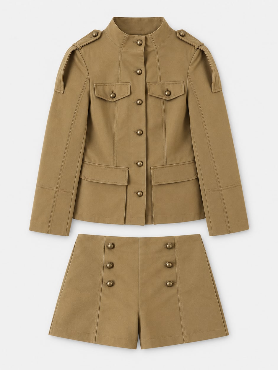 Military Style Shorts Suit
