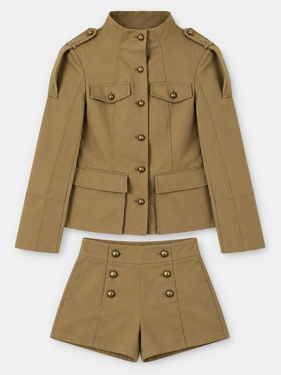 Military Style Shorts Suit