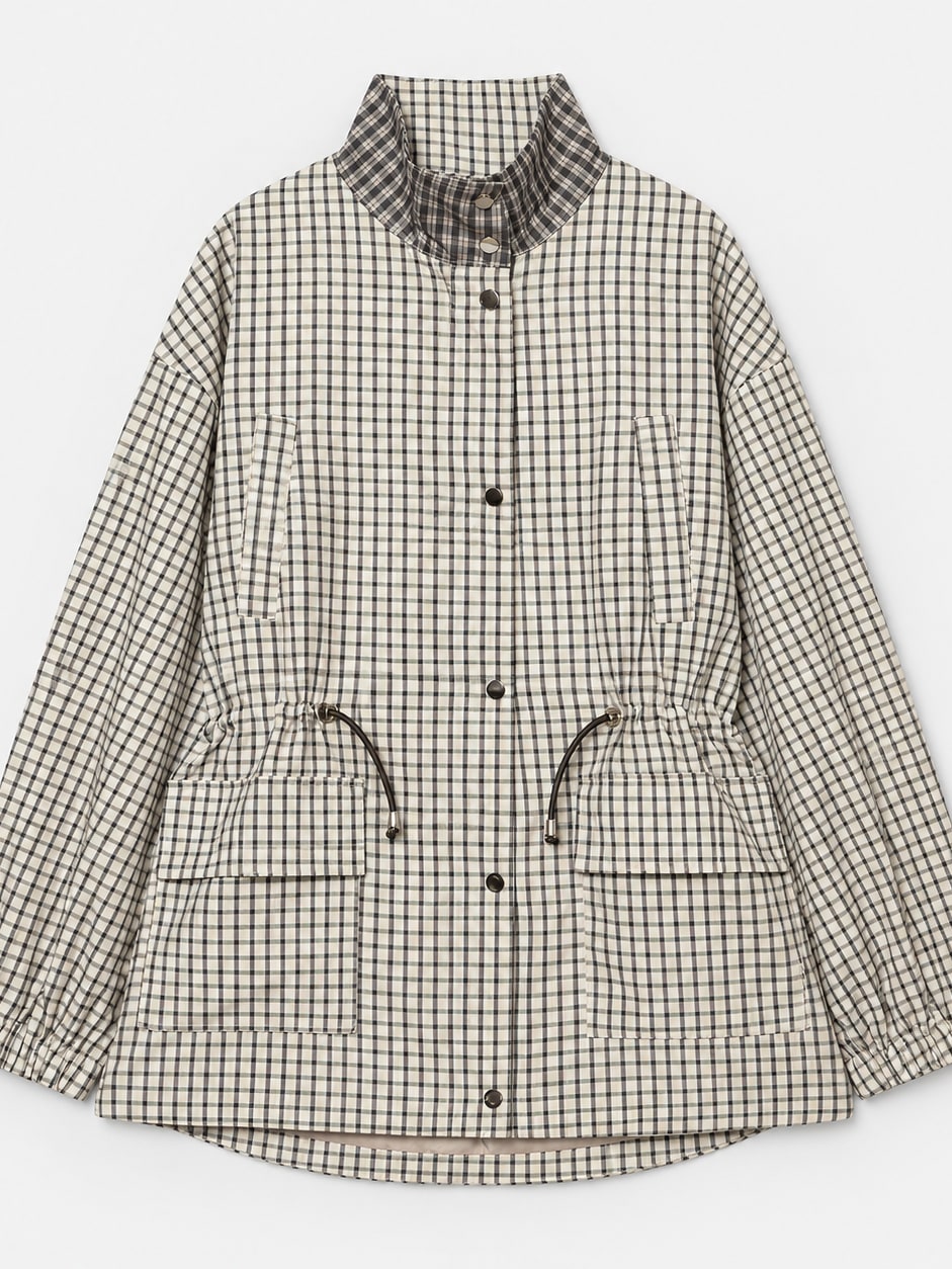 Plaid Stand-Collar Utility Jacket