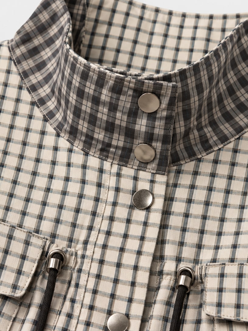 Plaid Stand-Collar Utility Jacket