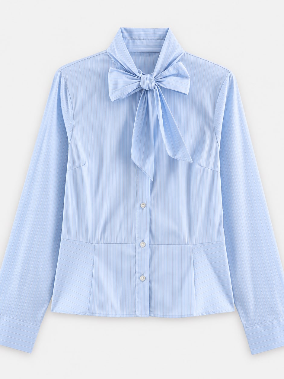 Striped Bow-Collar Shirt