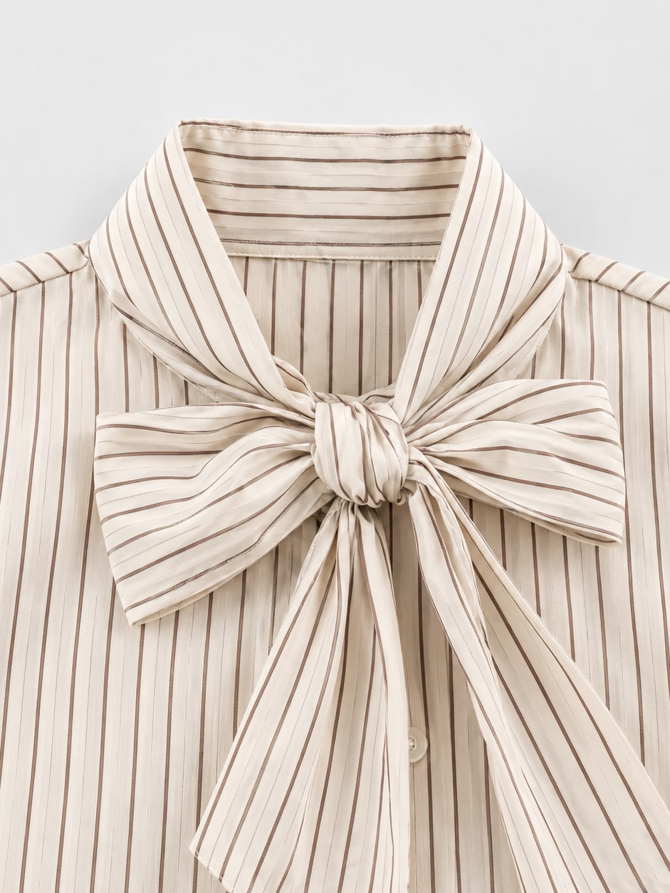 Striped Bow-Collar Shirt