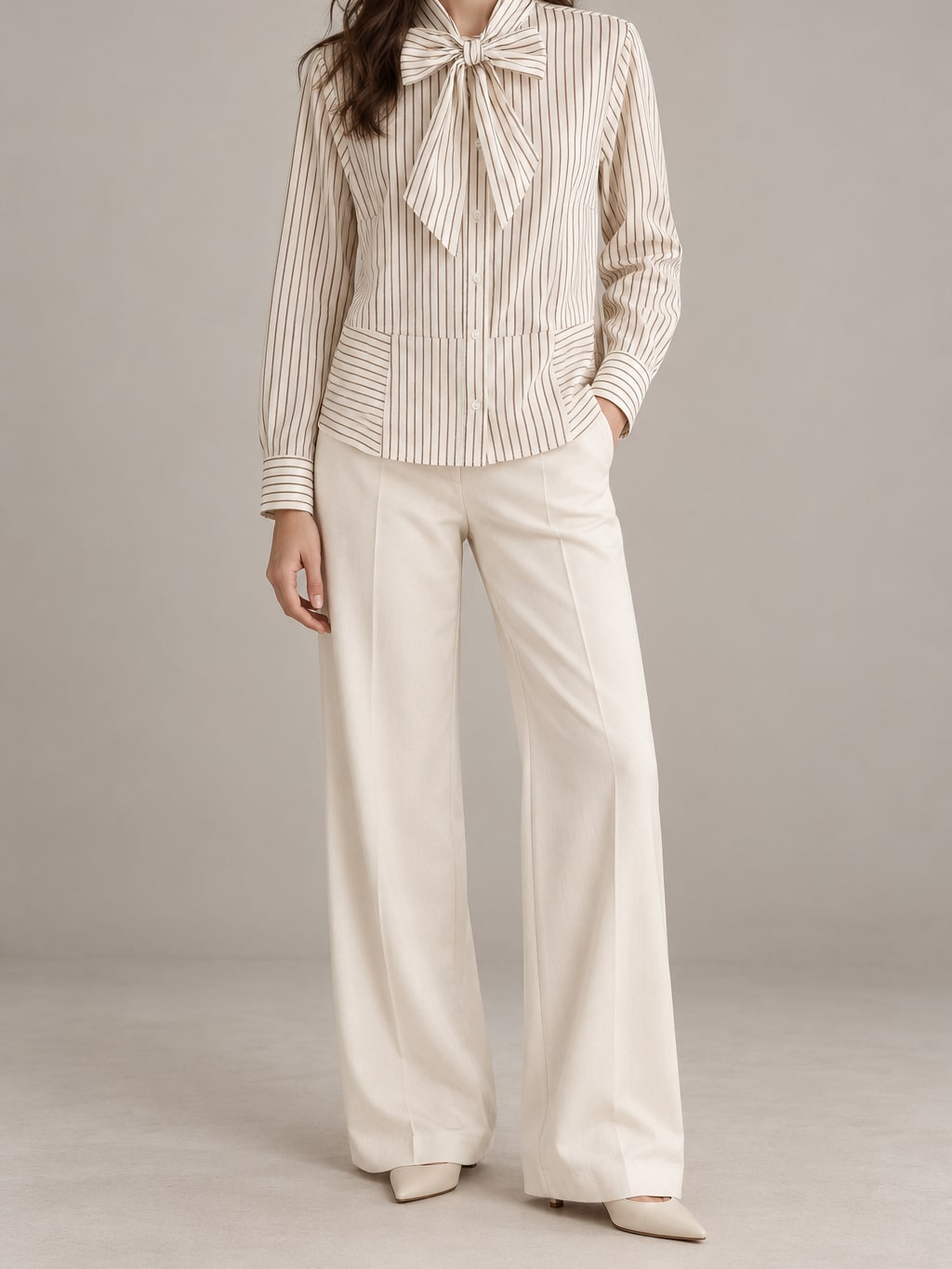 Striped Bow-Collar Shirt