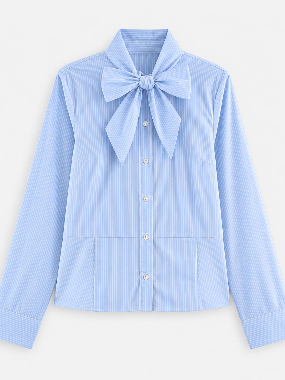 Striped Bow-Collar Shirt