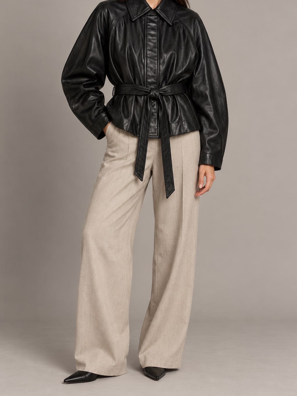 Faux Leather Belted Jacket