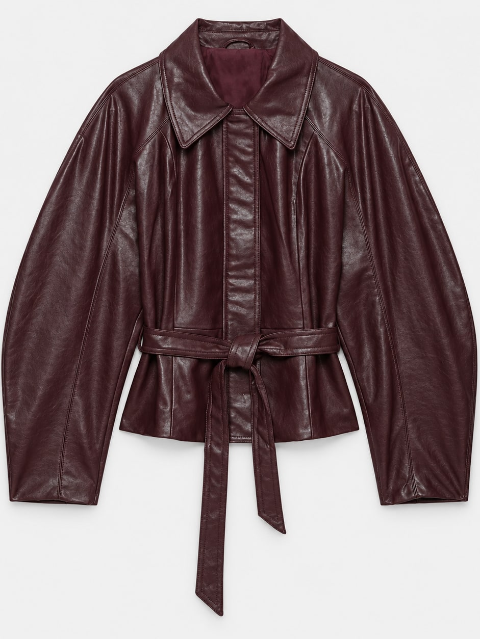 Faux Leather Belted Jacket