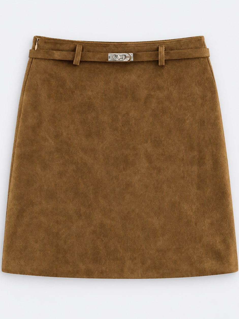 Faux Suede Belted Skirt