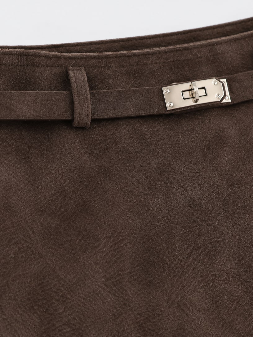 Faux Suede Belted Skirt