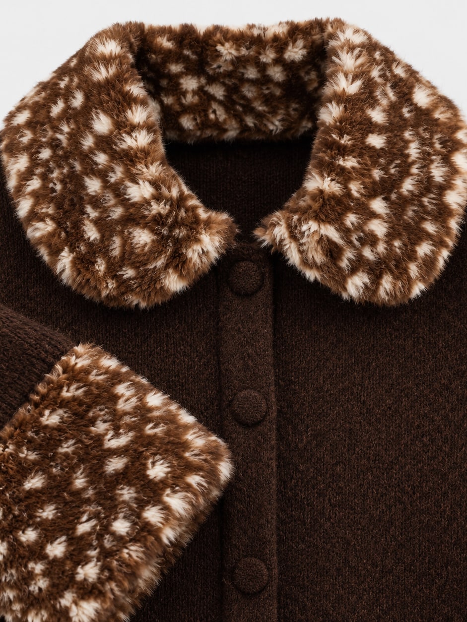 Faux Fur Trim Knit Cardigan
