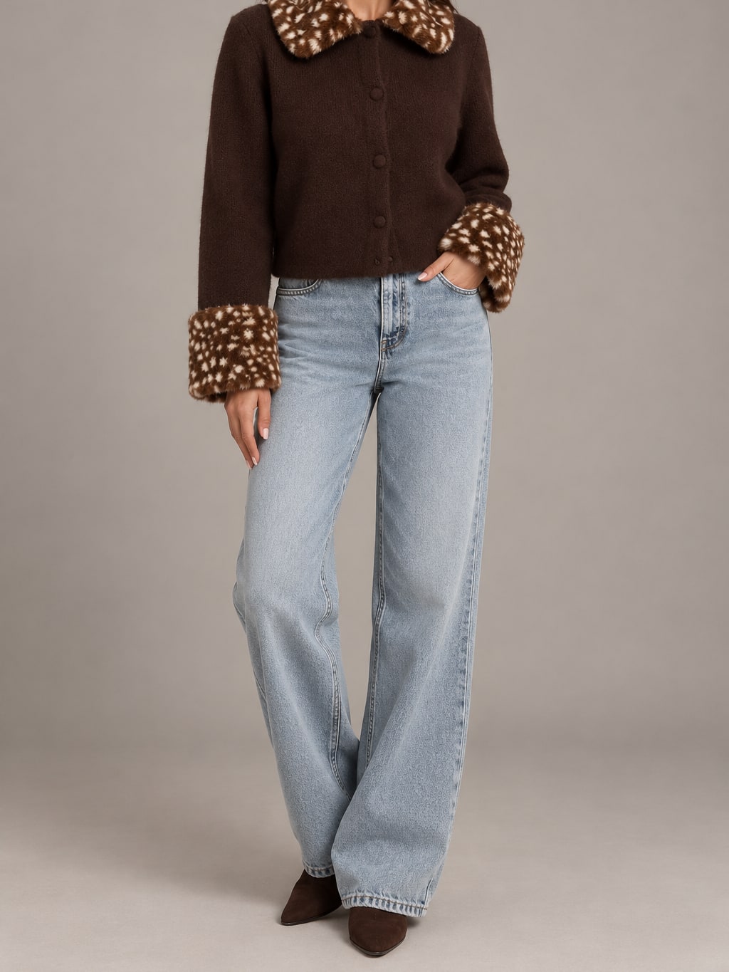 Faux Fur Trim Knit Cardigan